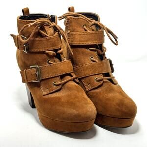NWT Report Brown Faux Suede Platform Lace Up Buckle Ankle Boot 7 Grunge Y2K